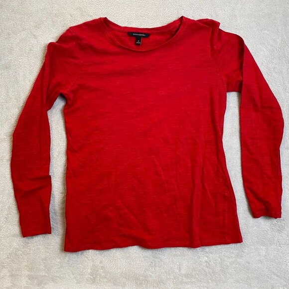 Banana Republic Womans Crewneck Top Size Small Red Long Sleeve Cotton Blend - Picture 2 of 7